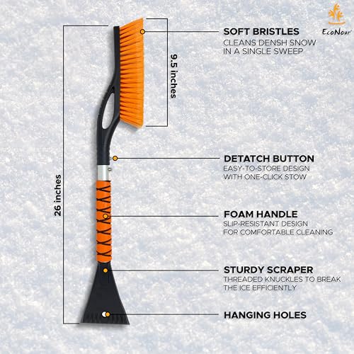 Image of EcoNour Car Windshield Cover for Ice and Snow (69 inchx42 inch) | Snow Brush and Ice Scrapers for Car (1 Pack) with Scratch Free Bristle Head | Winter Car Kit for Cars, Trucks, SUVs