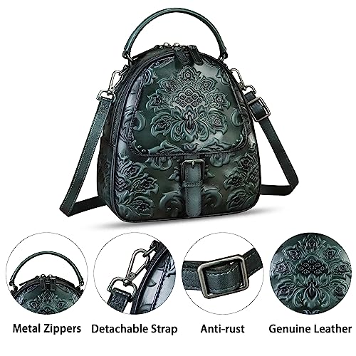 Image of Genuine Leather Satchel for Women Purse Embossed Crossbody Handbag Top Handle Bags Handmade Convertible Backpack Knapsack | Embossed