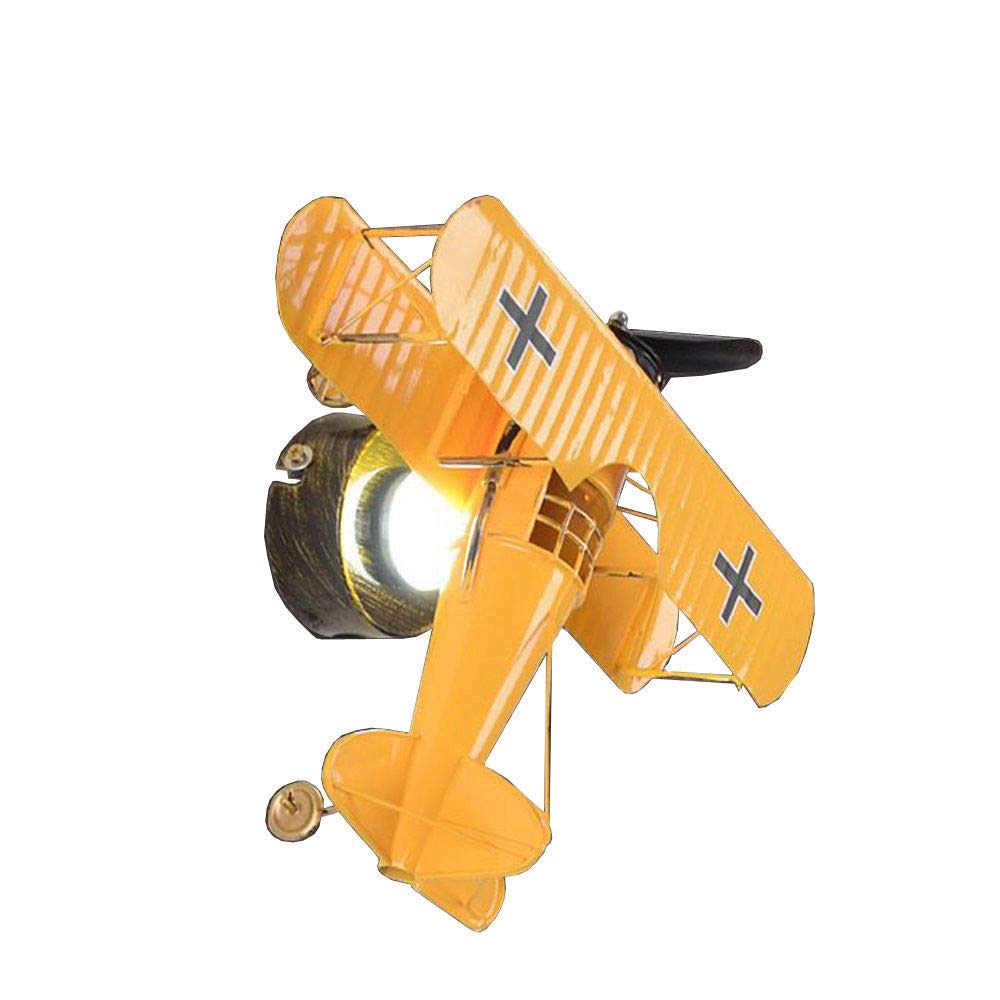 Retro żelazny samolot dziecięcy lampa ścienna LED do pokoju dziecięcego, chłopca lub dziewczynki (żółta)
