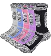YUEDGE Women's Walking Hiking Socks 5 Pairs Anti Sweat Cushioned Athletic Crew Socks Boot Socks F...