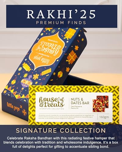 Image of Hyperfoods Rakhi with Chocolate Gift Hampers For Brother Raksha Bandhan Gift Hamper Little Joy Box Nuts and Dates Bar 160g with Ganesha Rakhi Roli & Rice Chocolates Gift Pack Rakhis with Gift Hamper For Brother
