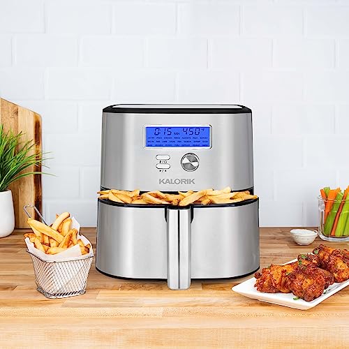 Kalorik Maxx® Plus Digital 7-Quart, 7-In-1 Oilless Air Fryer, Lcd Display, 22 Smart Presets, 5 Accessories, And Recipe Book, 1750W, Stainless Steel, Ft 50928 Ow #TOP3