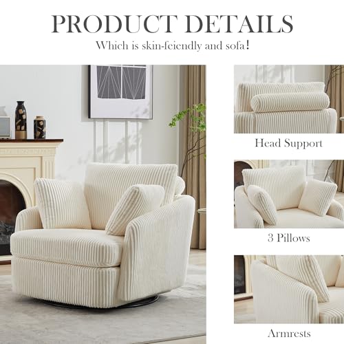 Sillón giratorio grande chenille color ivory miniatura 3