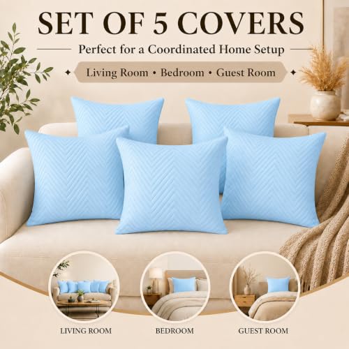 Image of RD TREND UltraSonic Microfiber Cushion Covers, 60 x 60 cm /24 x 24 inches, Set of 5, 250 TC,Back Zipper (Sky Blue)