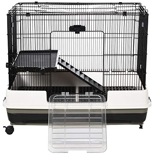 Pawhut 2-Level Small Animal Cage Hutch With Wheels, Removable Tray, Platform And Ramp For Rabbit Bunny, Chinchillas, Ferret, Hedgehog & Gerbils #TOP7