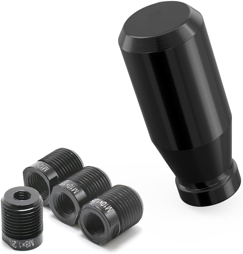 Black Aluminum Weighted Shift Knob – Universal Manual Gear Shifter with Metal Thread Adapters – Ergonomic Car Interior Upgrade