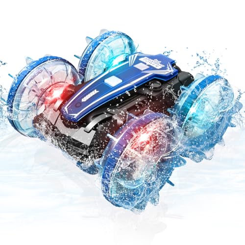 ENERHAMP Amphibious Remote Control Car,2.4GHz 4WD 360° Rotation RC Stunt Car with LED Lights & Waterproof Gesture Control,All Terrain Kids Toys,Christmas Birthday Gifts for Boys Girls