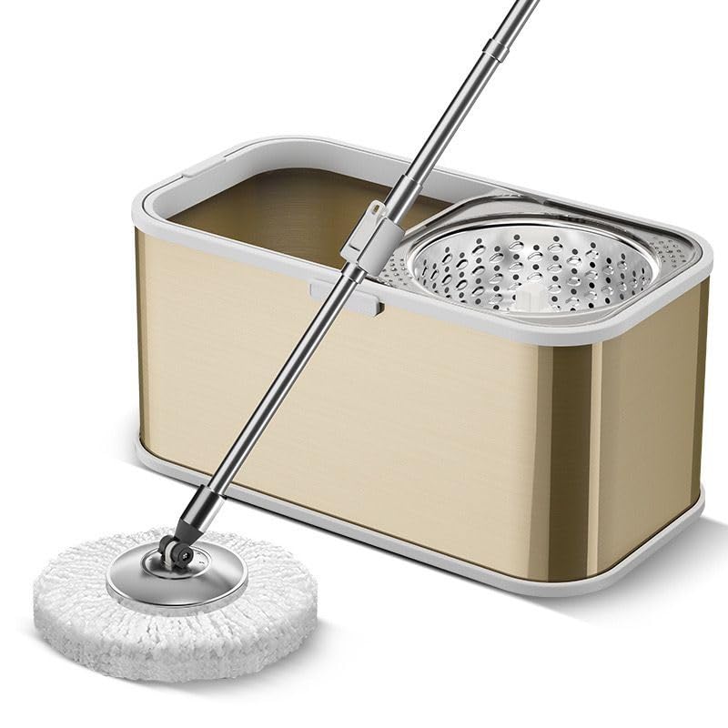 Image of Heavy Duty Fully Steel Body Spin Mop with Dual Compartment Bucket, Stainless Steel Handle, 360 Rotating Microfibre Mop Head, Floor Cleaning