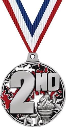 Crown Awards Splash 2nd Place Medal, 2" Silver Award with Color Enamel Prime