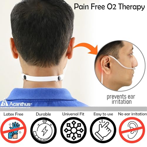Image of Acanthus - Nasal Cannula Holder - Adjustable Oxygen Tube Holder - Elastic Snap Button Design - Latex-Free - Ear Protection - Made in USA (Pack of 10)