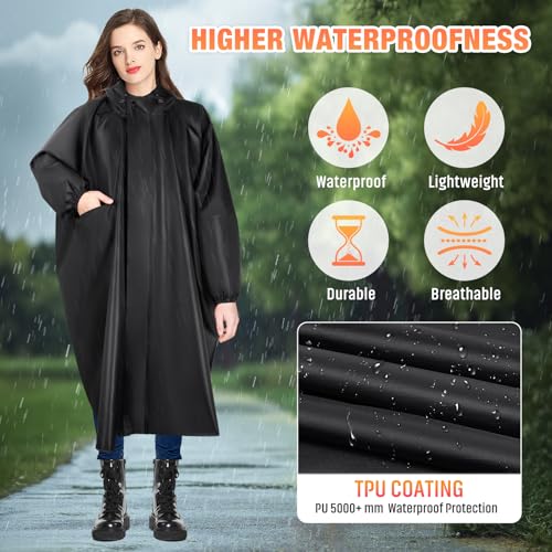 LUROON Leichter Wasserdichter Regenponcho Regenjacke Damen Herren mit Kapuze Faltbare Regencape Fahrrad mit Taschen Reflexstreifen, Wiederverwendbar Regenmantel für Wandern Angeln Radfahren Reisen