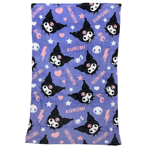 CARTOON Plaid Kuromi 90x140 cm in morbido Coral Fleece coperta soffice e calda Sanrio design Kawaii Lilla con Kuromi plaid 100% Poliestere Idea Regalo
