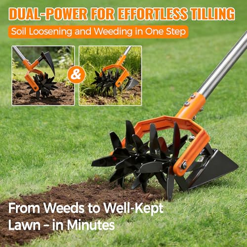 image for Pankay Rotary Hand Tiller for Gardening, Garden Cultivator Tool with T