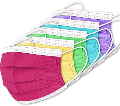 50 Pcs Adult Mix-colored Disposable Face Masks, 3 Ply Breathable Dust Mask (50 PACK-Colored)