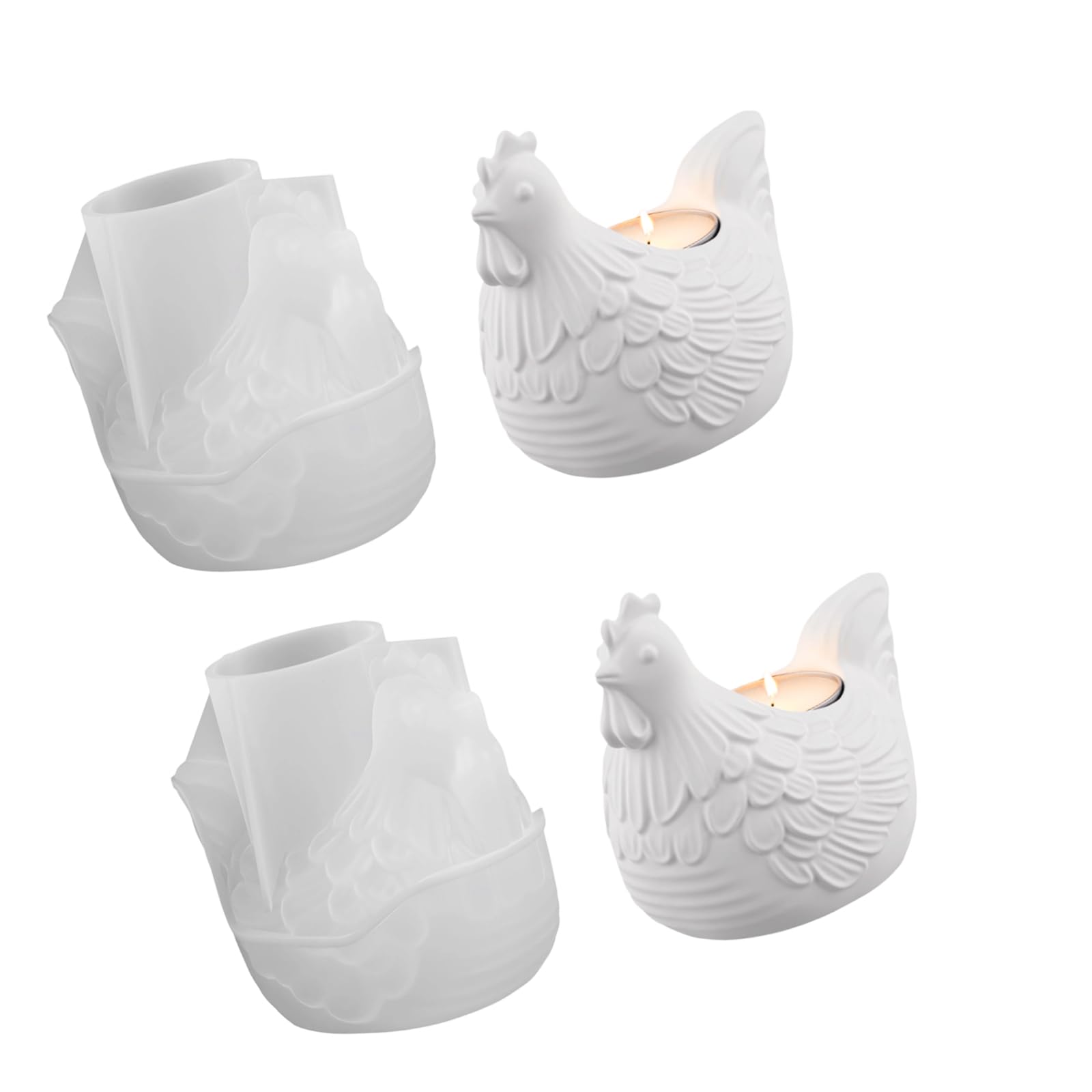 WGBOSMG 2Pcs Chick Figure Silicone Mold Easter for Epoxy Casting Tealight Holder Holiday Table Centerpieces Chicken for Soap Making
