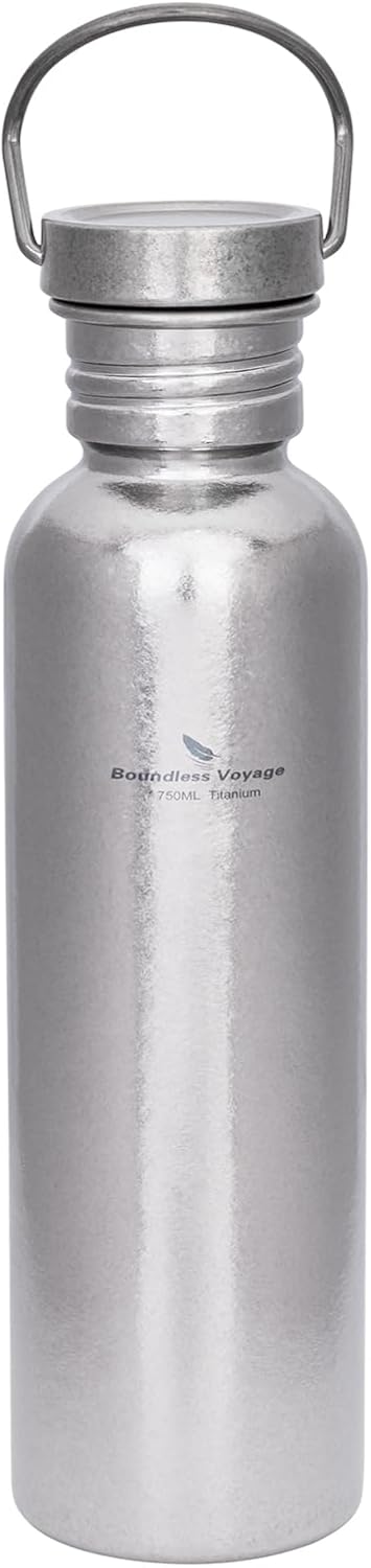 Boundless Voyage Titanium Water Bottle with Lid Wide Mouth Leak-Proof Reusable Sport Drinking Bottle for Camping Hiking Picnic Climbing Running Tea Coffee (750ml-glossy)