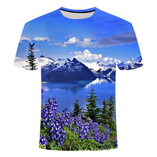T-shirt d'été décontracté homme imprimé paysage col rond manches courtes vêtement 1117 taille L