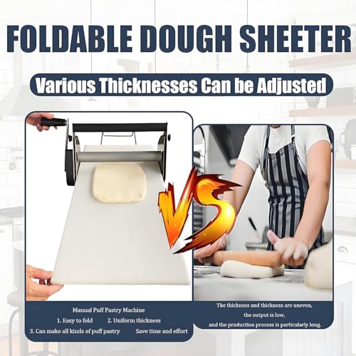 Máquina laminadora de masa manual para hornear croissant, diseño plegable de acero inoxidable para repostería y preparación de pastas