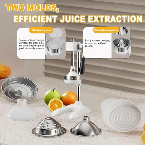 Premium Cast Iron Manual Juicer & Stainless Steel Lemon Squeezer, Heavy-Duty Citrus Press for Fresh Lemonade & Lime Juice (White) - Easy to Use & Durable