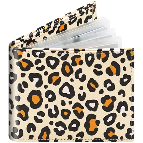 RFID Blocking Leather Wallet for Men Women, Bifold Multifunctional Card Holder Wallet with 12 Card Slots and Large Cash Compartment, Stylish Thin Purse with Top Open, Small Photo Album-Leopard