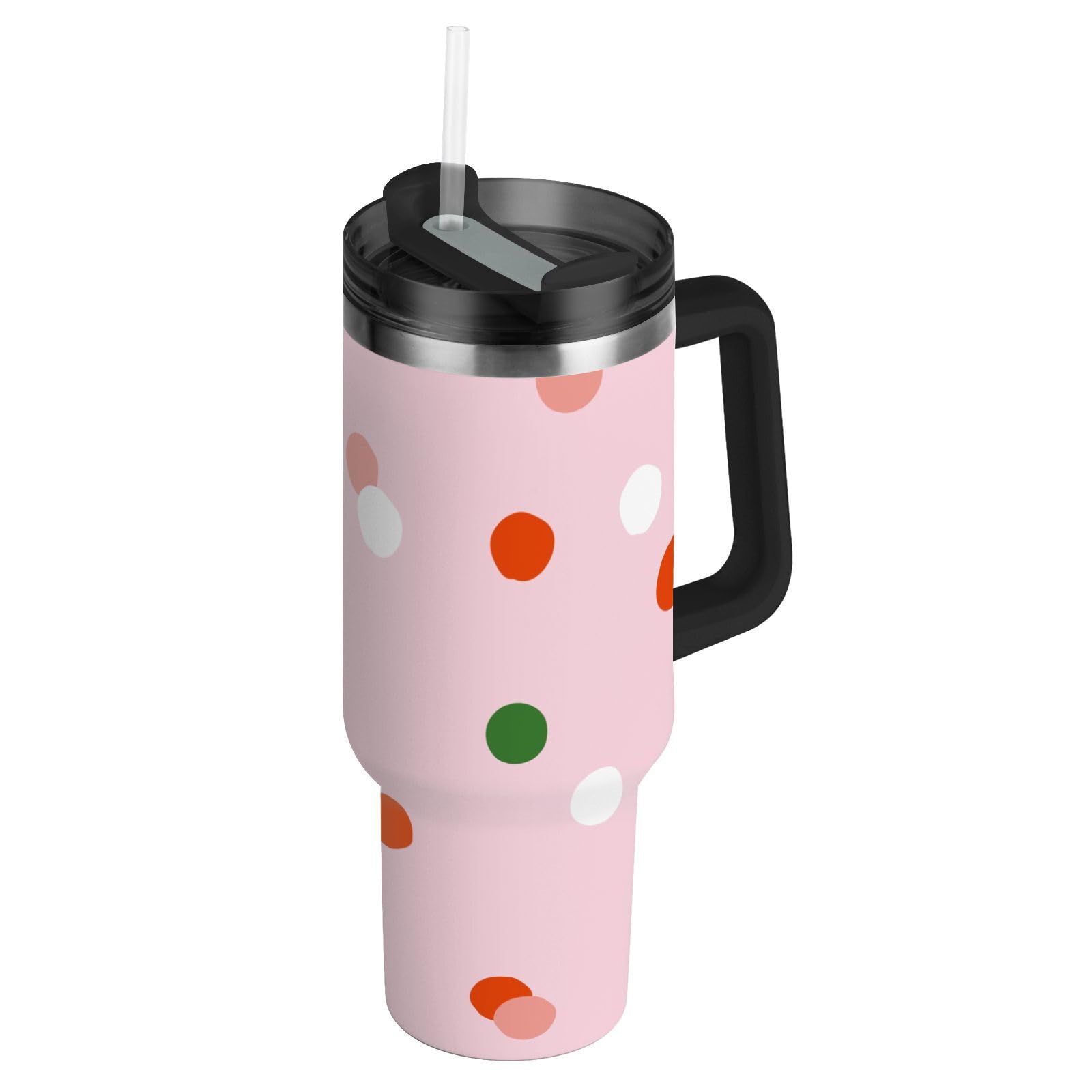 Pink Dot Minimalist Vacuum Wide Mouth Water Bottle Kids with Lid and Straw Mug for Water Iced Tea
