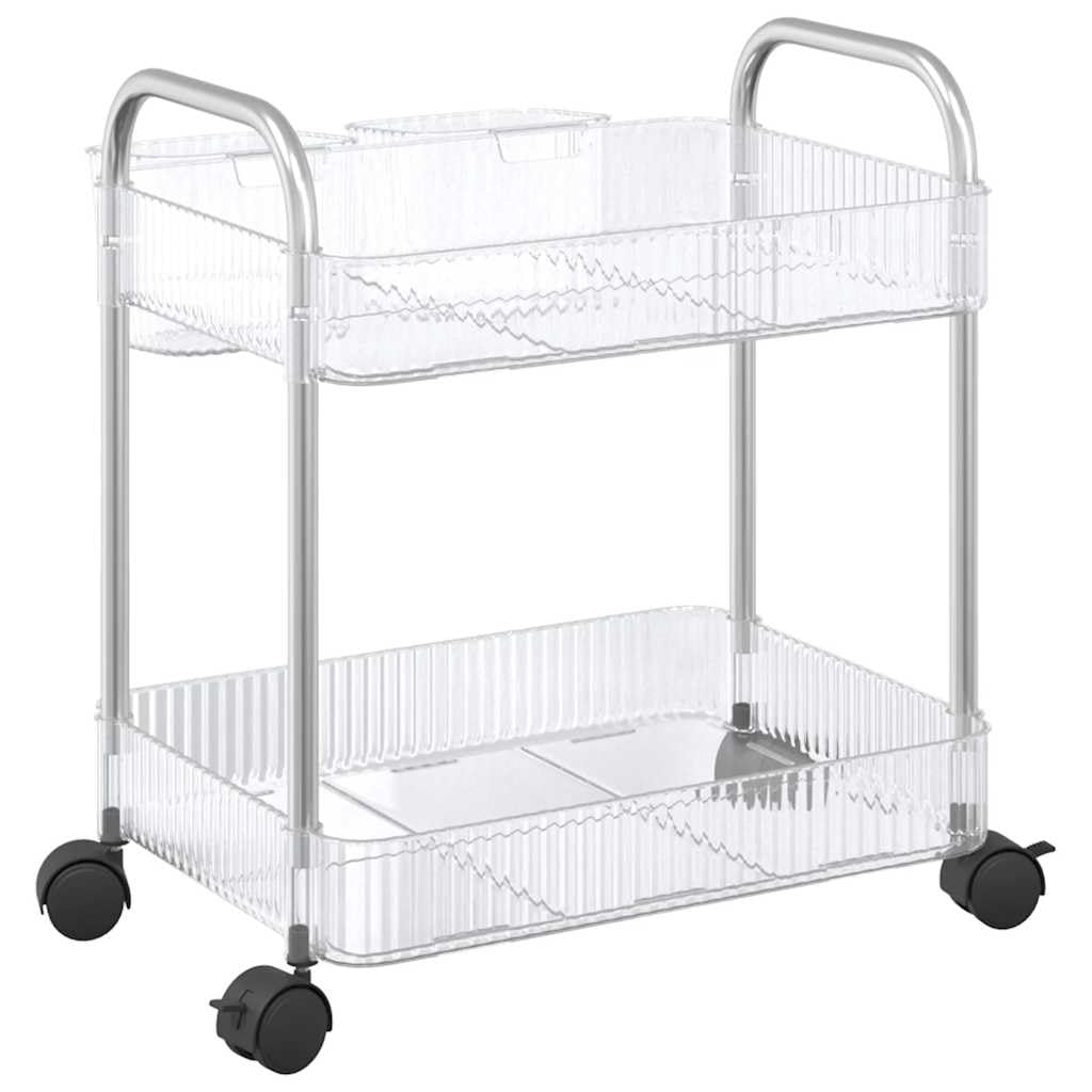 Carro de almacenamiento acrílico con ruedas y frenos, 2 plantas, transparente, incluye cuencos colgantes para cocina y baño