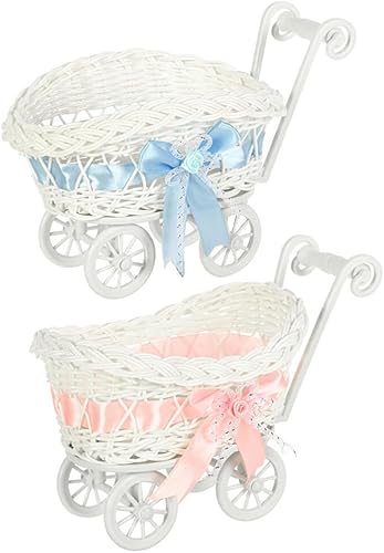 Decoración de alimentos 2 piezas de mimbre para cochecito de bebé, cochecito de bebé, cesta de flores tejida para baby shower, centro de mesa,