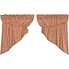 VHC Brands Sawyer Mill Plaid Cotton Farmhouse Kitchen Curtains Rod Pocket Drawstring Ties 36 Inch Prairie Swag Pair Red