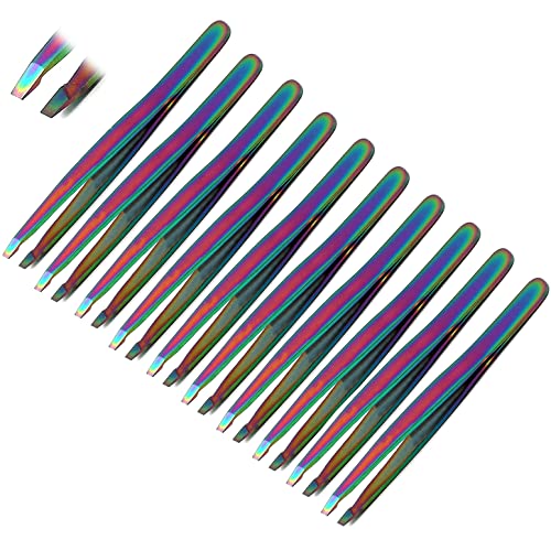AAPROTOOLS Set of 10 Multi Titanium Color Rainbow Eyebrow Tweezers