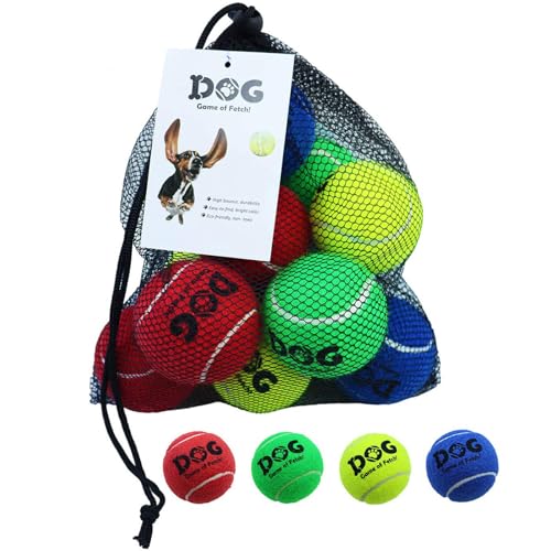 Tennisbälle für Hunde, Spielzeug, 6,3 cm, Größe 12 Bälle, Blau, Grün, Rot, Gelb für Welpen, kleine, mittelgroße Hunde, entworfen für Hunde, schwimmen, Wasserjagd, Apportieren, Spaß beim Spielen,