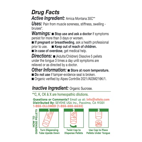 OLLOIS Vegan Arnica Montana 30c Organic, Lactose-Free Homeopathic Medicine, 80 Pellets (Pack of 1) - Image 4