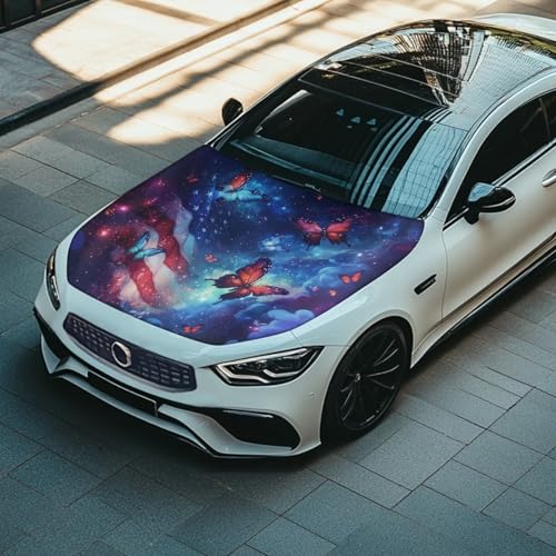 Image of American Flag Butterfly Car Hood Cover Hood Protector Waterproof Sun-Proof Auto Hood Flag Universal Automotive Exterior Accessories for Sedan SUV Truck Jeep