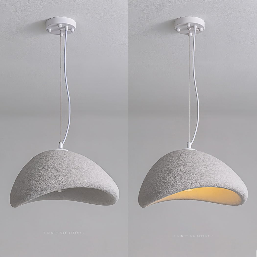 Lampada A Sospensione Wabi-Sabi Creativa Lampadario Moderna Bianco Opaco Stile Nordico Lampada in Cemento E27 Lampada per Camera da Letto Soggiorno Sala da Pranzo Cameretta Cucina(40CM)