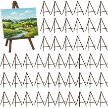 JOVITEC 48 Pcs 8 Inch Mini Wood Easel Stand Tabletop Bulk for Painting Canvas Display Easel Set Triangle Card Stand for Wedding Adults Portable Photo Picture HolderBrown Color