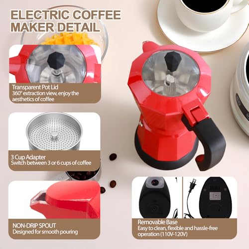 Image of Aluminum Electric Moka Pot 3-6 Cup 270ml Express Coffee Maker Stovetop