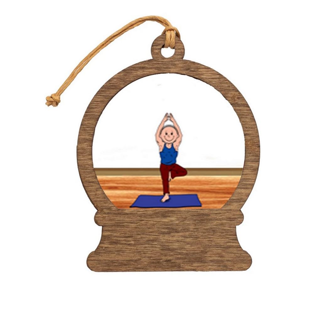 PrintedPerfection.com Personalized Yoga - Male Wooden Snow Globe Shaped Christmas Ornament