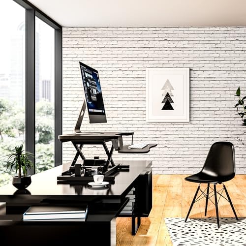 VERSADESK PowerPro 36 Inch Electric Standing Desk Converter, Height Adjustable Sit to Stand Up Desk Riser, Laptop and Dual Monitor Desktop Workstation with Wide Keyboard Tray and USB Port, Black - Thumbnail 4