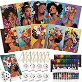 Ctosree 72 Pcs Flower Lady Paint and Sip Kit for Adults 8'' x 10'' Pre Drawn Canvas for Painting DIY Pre Printed Canvas for Party Favor Acrylic Painting Kit Wood Easel Brushes Date Night Bulk