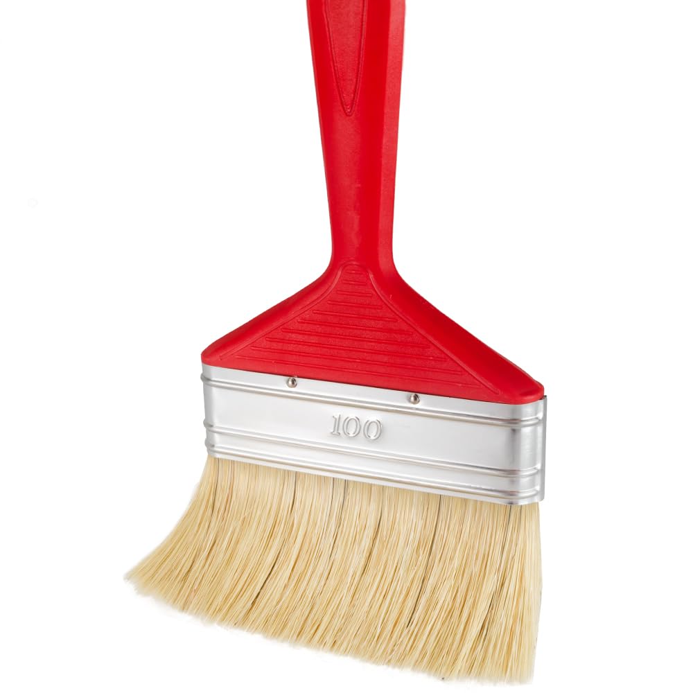 Pennello piatto | Pennello da pittura | con manico in plastica rossa | Larghezza: 20 30 40 50 60 70 80 100 mm (25 pezzi, 100 mm)