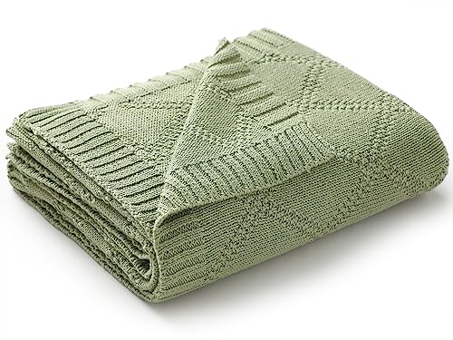 Hadetoto Baby Blanket Soft 100% Cotton Knitted Baby Cellular Blanket for Newborn Boy Girls - Light Green, Crib