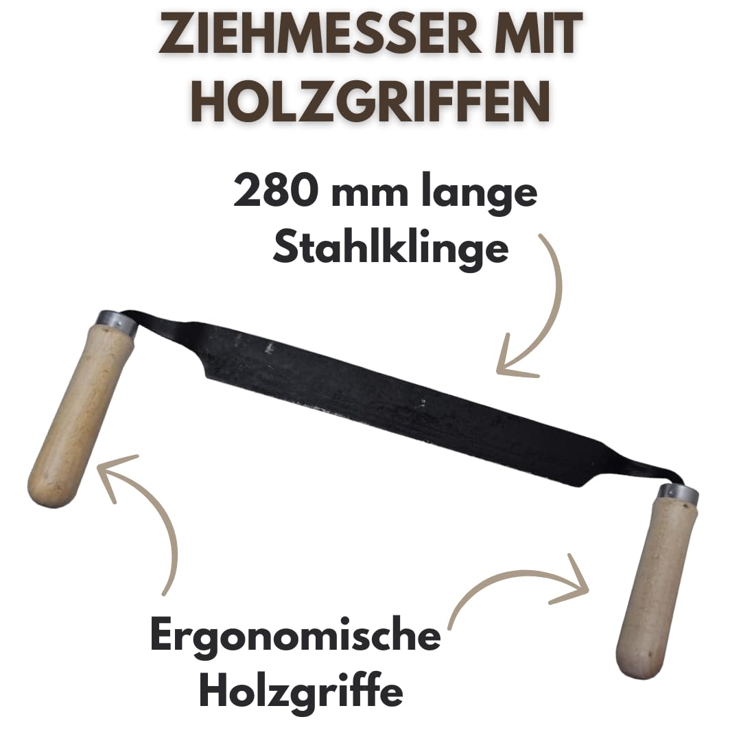 Zugmesser 280 mm – Ziehmesser mit Holzgriffen, Zieheisen für Holzbearbeitung, Handhobel Werkzeug für Schnitzen, Entrinden & Formen