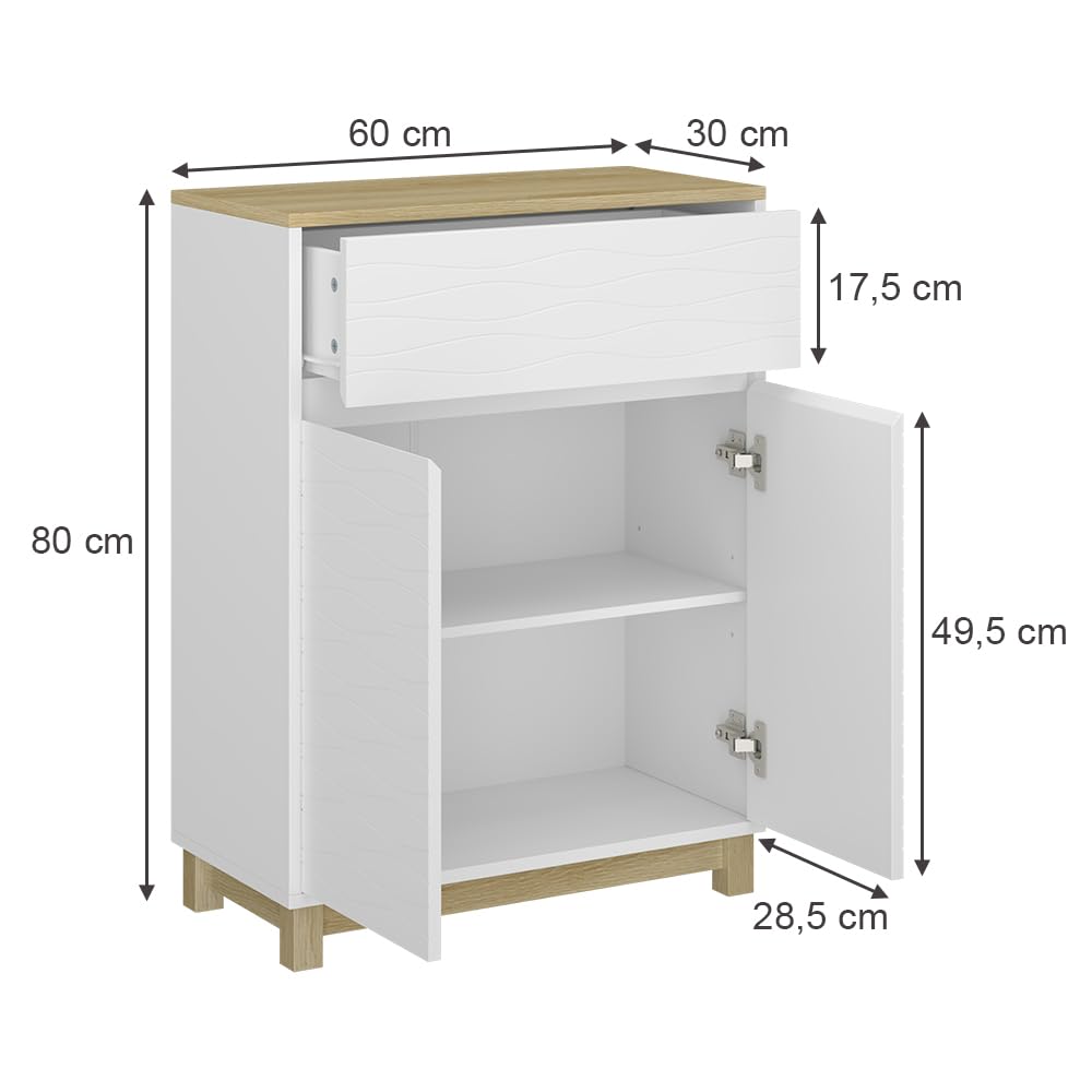 Vicco Armadietti midi Livia, Bianco, 60 x 80 cm con cassetto, per riporre sopra il WC con area scaffale aperta