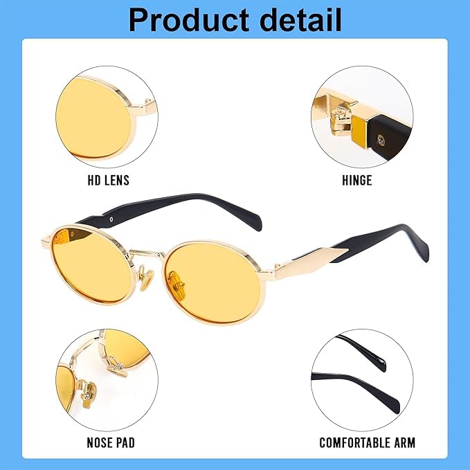 Image of Creature Oval Metal Frame Sunglasses for Men & Women | Vintage Retro Style | UV Protection | Gold Frame with Dark Lenses
