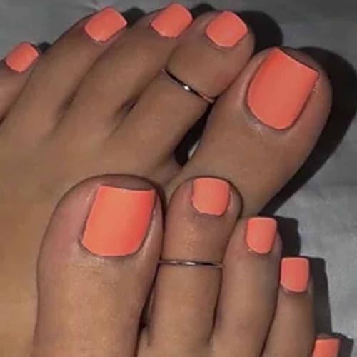 Outyua Orange Square Fake Toenails Solid Matte Press on Toe