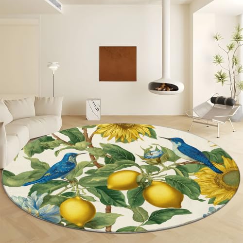 Tapis rond 180 cm lavable en machine antidérapant jaune vert - 2