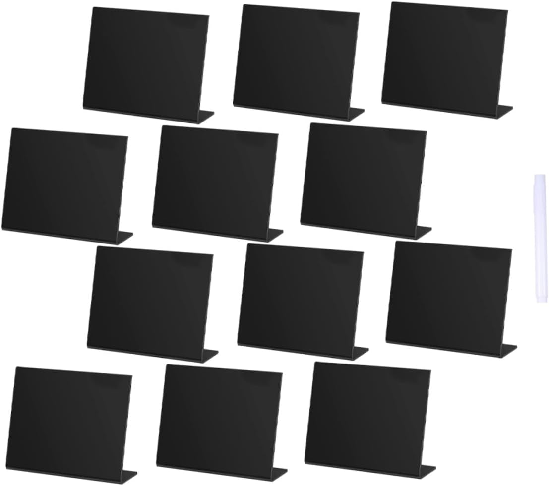 FOMIYES Black Mini Chalkboard Signs, Acrylic Small Blackboard with Marker, 12pcs Desktop Message Boards for Wedding Party, Home Décor, Office and Event Table Display