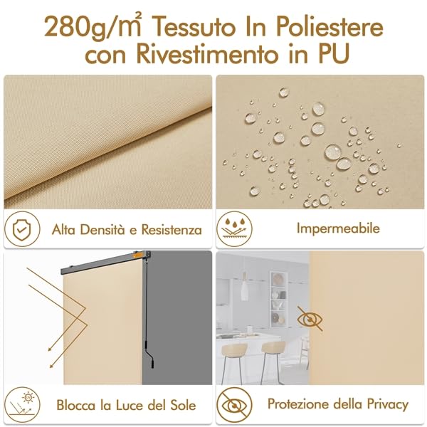 Yaheetech Tenda da Sole Verticale a Rullo Avvolgibile con Manovella Protezione Solare Impermeabile 160 x 250 cm Beige