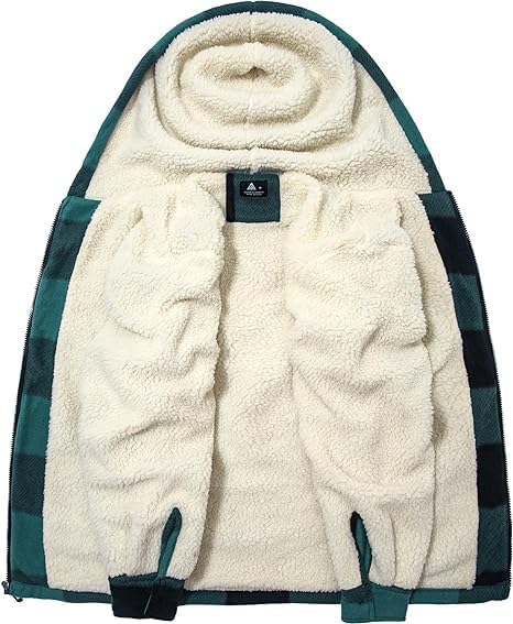 Image of ZITY Men's Flannel Hooded Jacket Fleece Sherpa Lined Plaid Shirts Jackets Zip Up Sweatshirt Hoodies for Men with 4 Pockets