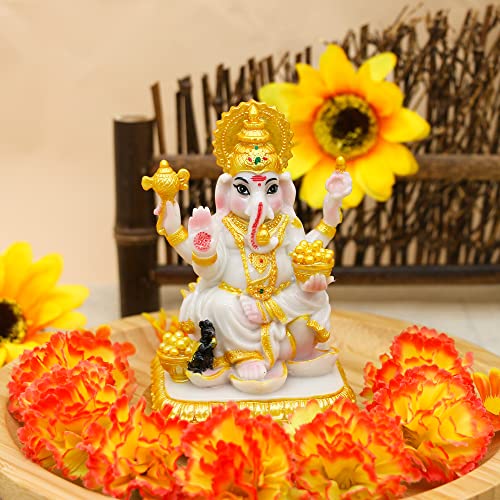 Estatua de Lord Ganesh 4.1 pulg Color Mármol miniatura 2