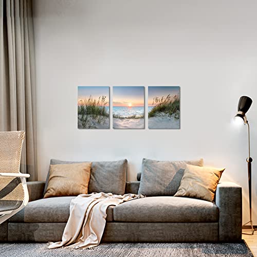 Beach Sunset Decor Wall Art Ocean Landscape For Home Living Room With Framed (12"X16"X3 Panels) #TOP1
